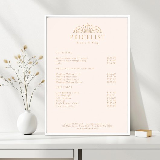Elegant Crown Logo Blush Beige Salon Price List Poster
