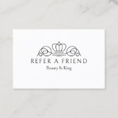 Elegant Crown Logo Salon White Empfehlungskarte (Vorderseite)