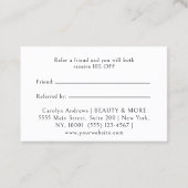 Elegant Crown Logo Salon White Empfehlungskarte (Rückseite)