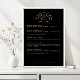 Elegant Crown Logo Schwarze Salon-Preisliste Poster