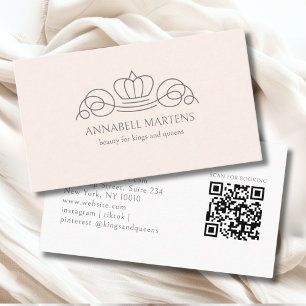 Elegant Crown Salon Blush Pink QR-Code Visitenkarte