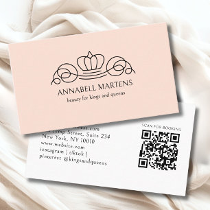 Elegant Crown Salon Peach QR-Code Visitenkarte