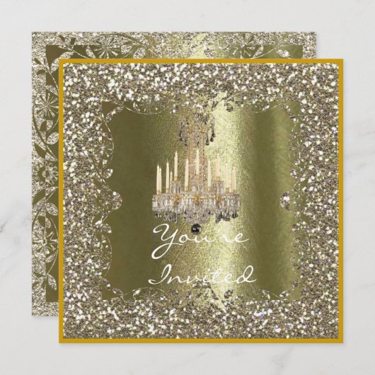ELEGANT CRYSTAL Gold Sparkle Einladung (Vorne/Hinten)