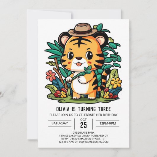 Elegant Cub Tiger Digital Geburtstag Einladung (Vorderseite)
