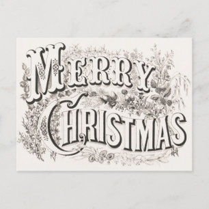Elegant Currier & Ives MERRY CHRISTMAS Lithograph Postkarte