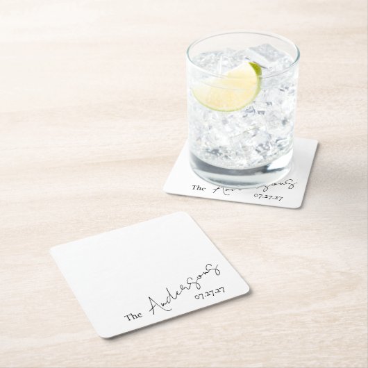 Elegant Cursive Custom Text Simple Wedding Rechteckiger Pappuntersetzer (Vor Ort)