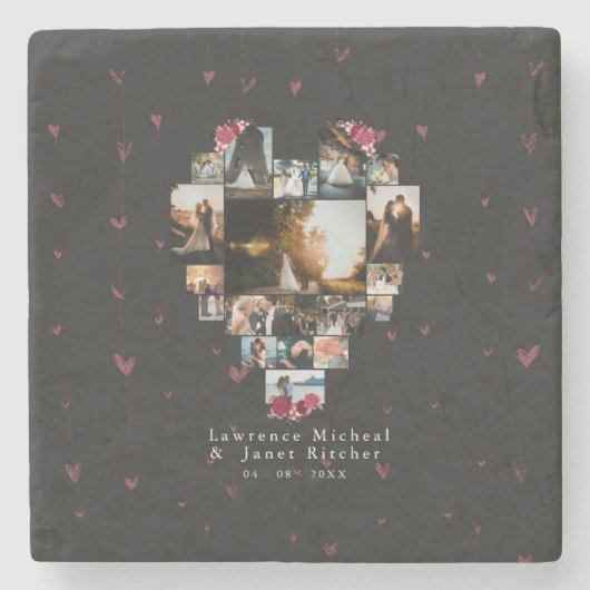 Elegant Custom 18 Foto Herz geformt für sie Steinuntersetzer (Vorderseite)