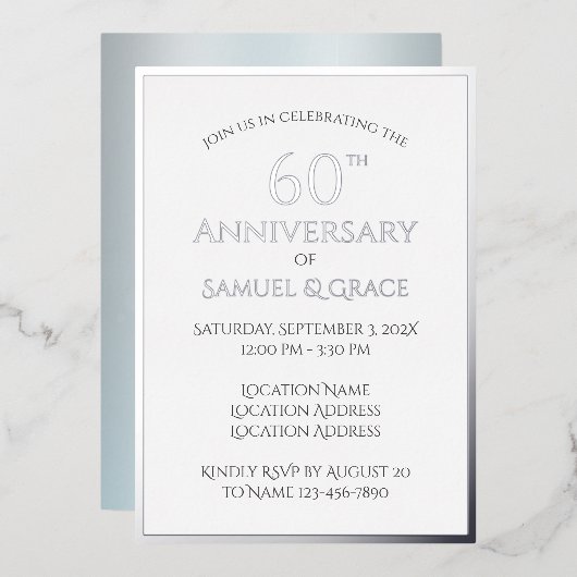 Elegant Custom 60. Hochzeitsszenario-Party Folieneinladung (Vorderseite/Rückseite)