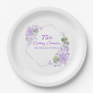 Elegant Custom 75. Geburtstag Lavender Floral Pappteller