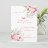 Elegant Custom 80. Geburtstag Rosa Blütenbraun Einladung (Stehend Vorderseite)