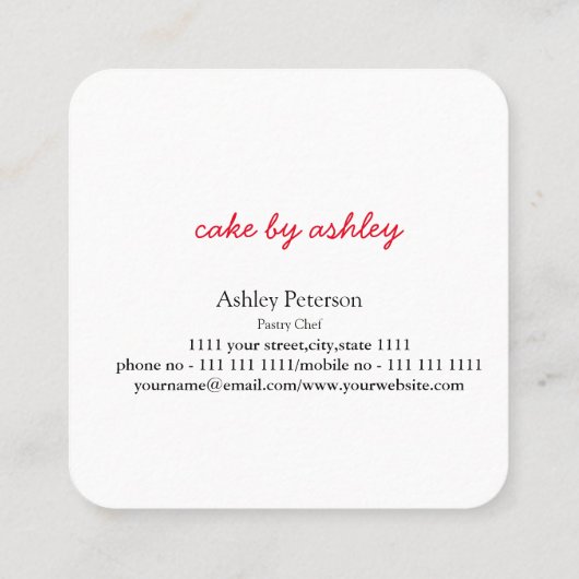 Elegant Custom Cake Design Decorating Business Car Quadratische Visitenkarte (Rückseite)