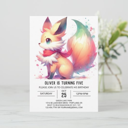 Elegant Custom Fox Geburtstag Einladung (Stehend Vorderseite)