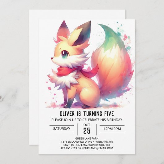 Elegant Custom Fox Geburtstag Einladung (Vorne/Hinten)