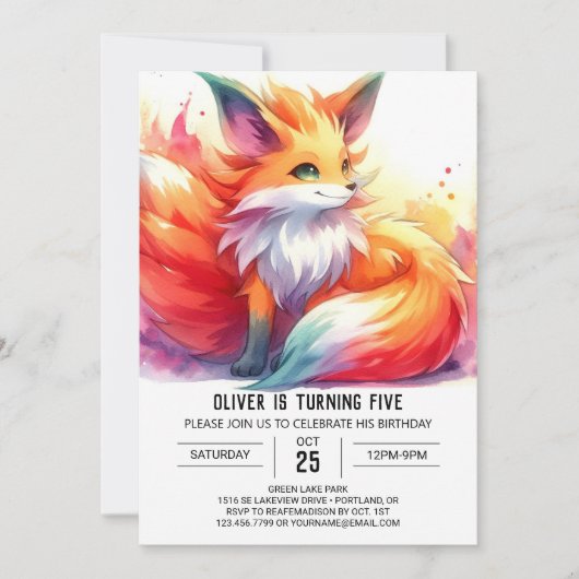Elegant Custom Fox Geburtstag Einladung (Vorderseite)