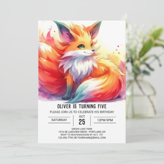 Elegant Custom Fox Geburtstag Einladung (Stehend Vorderseite)