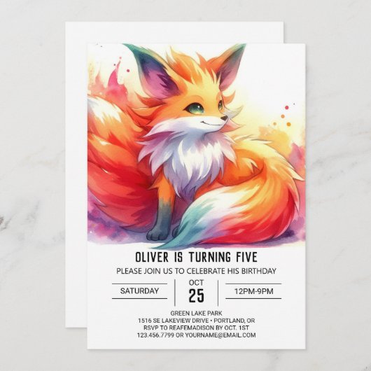 Elegant Custom Fox Geburtstag Einladung (Vorne/Hinten)