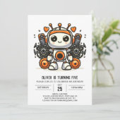 Elegant Custom Gears Robot Birthday Einladung (Stehend Vorderseite)