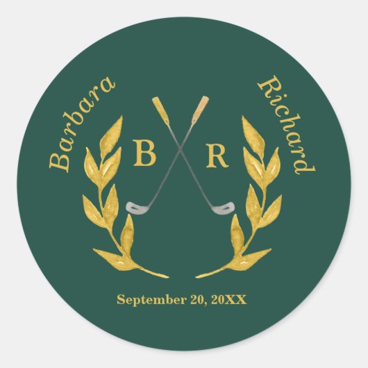 Elegant Custom Golf Theme Wedding Runder Aufkleber (Vorderseite)