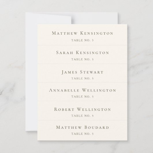Elegant Custom Guest Names Wedding Platzkarten (Vorderseite)