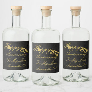 Elegant Custom Happy 25. Jubiläum Gold Black Alkoholflaschenetikett