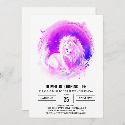 Elegant Custom Lion Birthday Einladung (Vorne/Hinten)