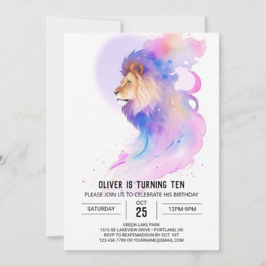 Elegant Custom Lion Birthday Einladung (Vorderseite)