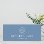 Elegant Custom Logo Blue Gift Certificate Voucher (Stehend Vorderseite)