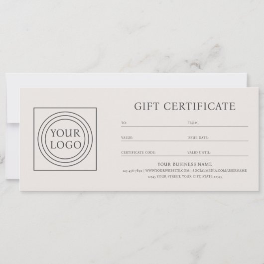 Elegant Custom Logo Gift Certificate Off-white (Rückseite)