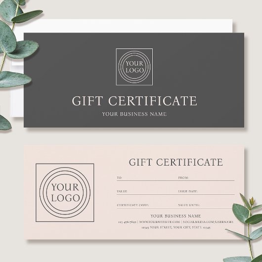 Elegant Custom Logo Gift Certificate Pink Gray