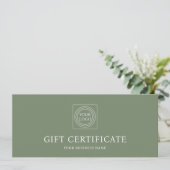 Elegant Custom Logo Green Gift Certificate Voucher (Stehend Vorderseite)