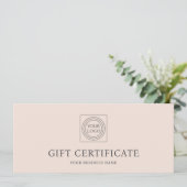 Elegant Custom Logo Pink Gift Certificate Voucher (Stehend Vorderseite)