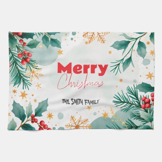 Elegant Custom Merry Weihnachtsküche Handtuch (Horizontal)