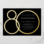 Elegant Custom Minimalistisch Black 80th Birthday  Folieneinladung (Vorderseite)