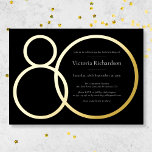 Elegant Custom Minimalistisch Black 80th Birthday  Folieneinladung<br><div class="desc">Elegante Minimalistische Schwarz 80. Geburtstag Gold Foil Einladung. Minimalistisches Geburtstags-Einladungs-Design, einfach, aber elegant und elegant mit echter Goldfolie. Ideal für ein Party mit dem Thema Schwarz & Gold! Dies ist eine anpassbare Vorlage, wenn Sie Hilfe beim Anpassen benötigen, kontaktieren Sie einfach den Designer, indem Sie auf die Schaltfläche 'Nachricht' unten...</div>