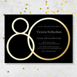 Elegant Custom Minimalistisch Black 80th Birthday Folieneinladung