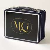 Elegant Custom Monogram Black Metall Brotdose (Vorderseite)