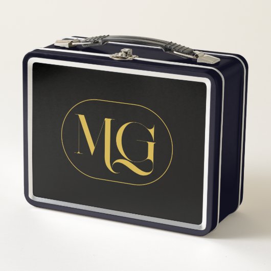 Elegant Custom Monogram Black Metall Brotdose (Vorderseite)