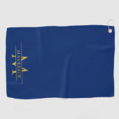Elegant Custom Name and Initials Navy Blue Golfhandtuch (Horizontal)