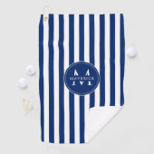 Elegant Custom Name and Initials Navy White Stripe Golfhandtuch (Insitu)