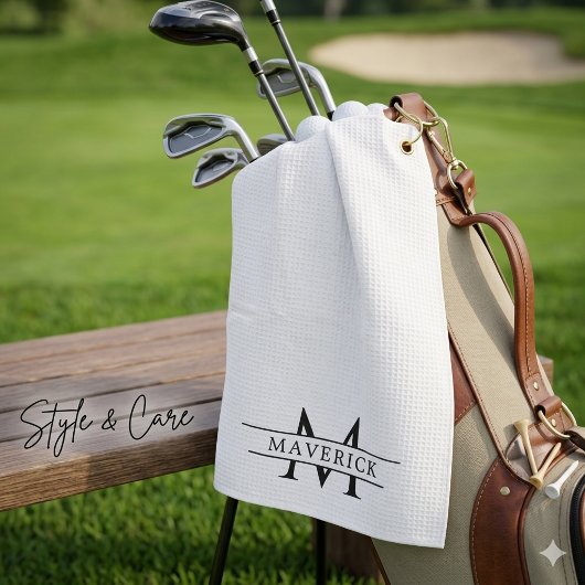 Elegant Custom Name and Initials White Golfhandtuch