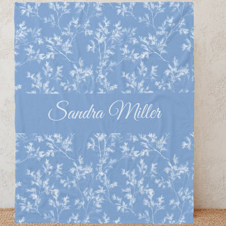 Elegant Custom Name Dusty Blue Frost Botanical Fleecedecke