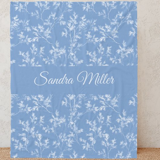 Elegant Custom Name Dusty Blue Frost Botanical Fleecedecke
