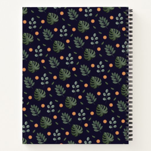 Elegant Custom Name Navy Botanical Notebook Notizblock (Rückseite)