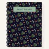 Elegant Custom Name Navy Botanical Notebook Notizblock (Vorderseite)