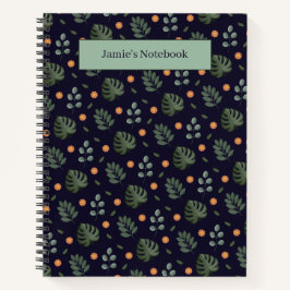 Elegant Custom Name Navy Botanical Notebook Notizblock