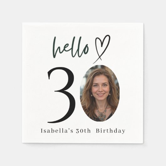 Elegant Custom Photo 30th Birthday Party Napkins Serviette (Vorderseite)