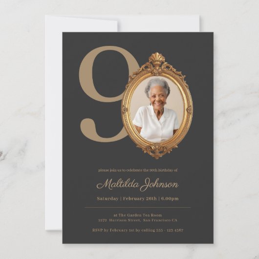 Elegant Custom Photo Gold 90th Birthday  Einladung (Vorderseite)