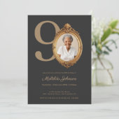 Elegant Custom Photo Gold 90th Birthday  Einladung (Stehend Vorderseite)
