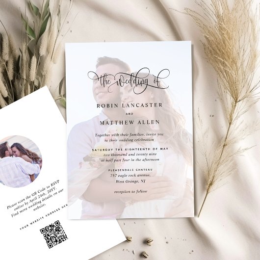 Elegant Custom Photo with QR Code Wedding Einladung