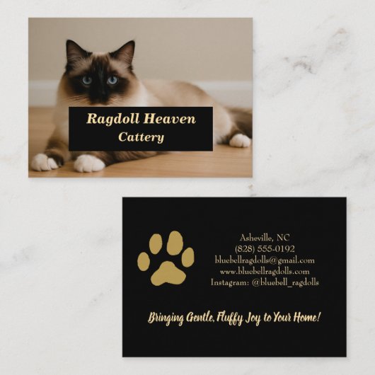 Elegant Custom Ragdoll Cat Cattery Business Card Visitenkarte (Vorne/Hinten)